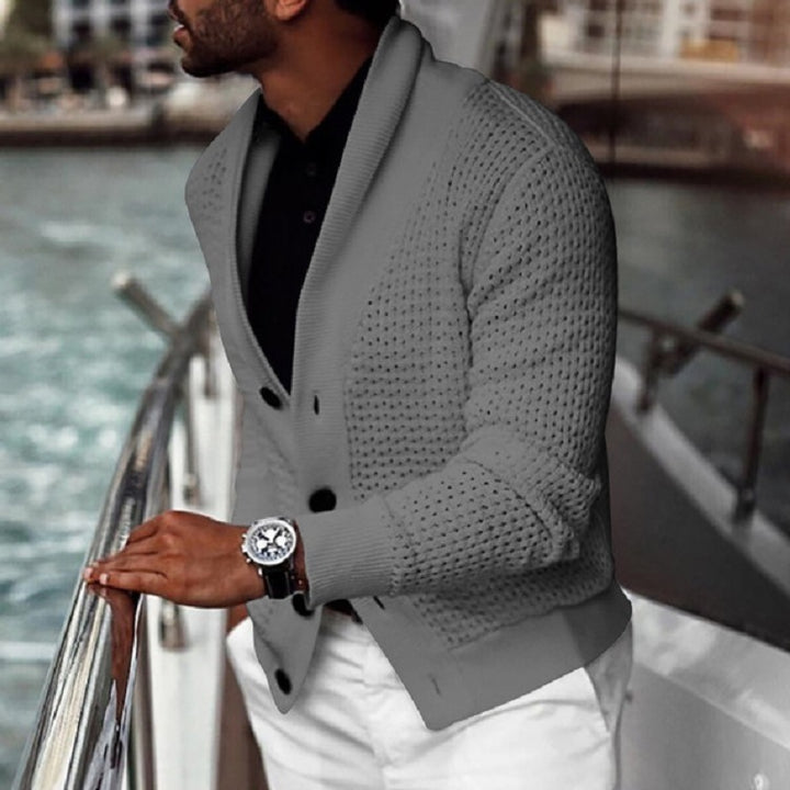 Herren lässiger Strickcardigan mit innovativem Lochmuster und modernem Schnitt Echoarchiv