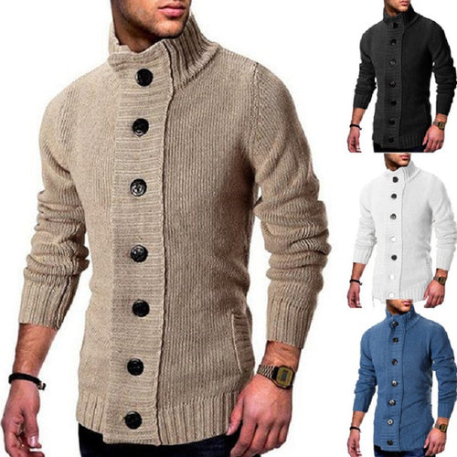 Herren Strickcardigan mit hohem Knopfkragen und figurbetontem Schnitt Echo Archiv