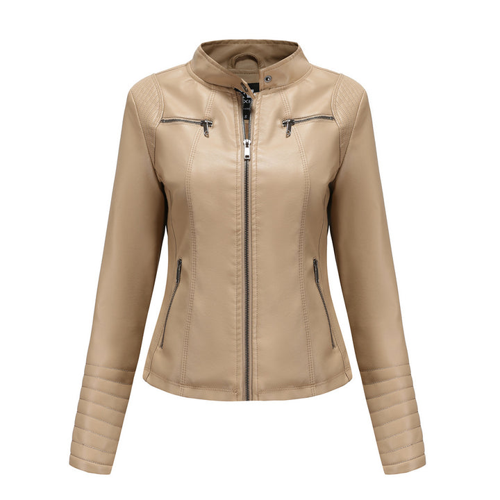 Damen nan taillierte Bikerjacke aus Kunstleder mit Stehkragen und gesteppter Ärmelpartie Echo Archiv