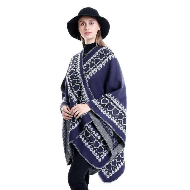 Damen Ruana im Kaschmir‑Touch mit Herz‑Jacquard und offenem V‑Fall Echo Archiv