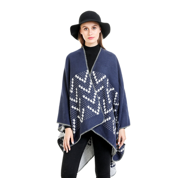 Damen Jacquard-Wickelruana mit geometrischem Muster und offener Kimono‑Silhouette – Avérine
