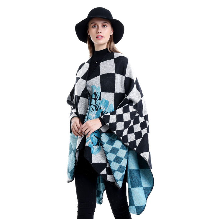 Damen Oversize-Ruana im Jacquard mit Karomuster und floralem Allover Echo Archiv