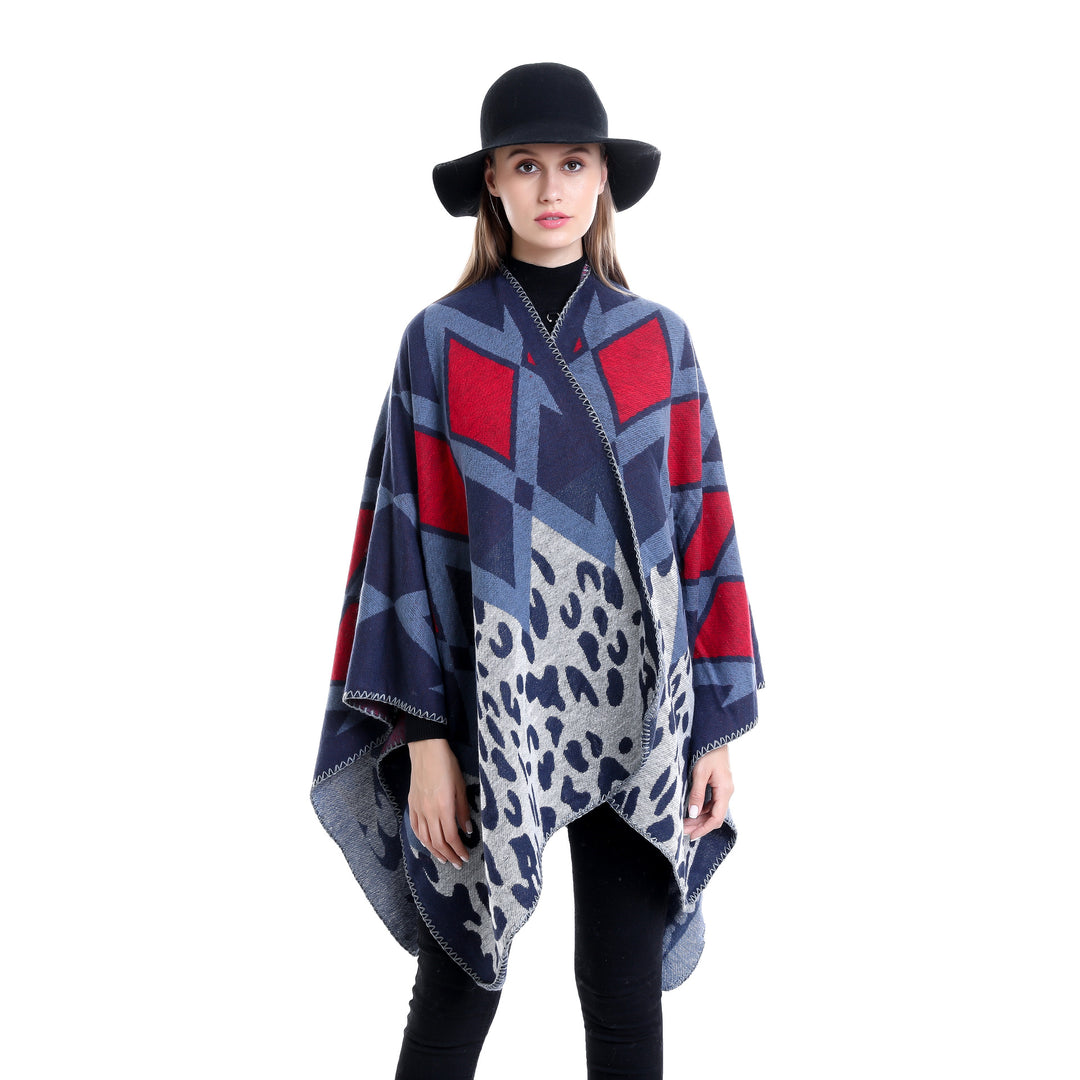 Damen Oversize-Ruana-Poncho mit geometrischem und Animal-Jacquard Echo Archiv