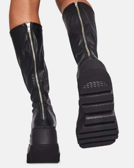 Damen Overknee-Plateau-Stiefel mit klobiger Lug-Sohle und seitlichem Reißverschluss – Lioré