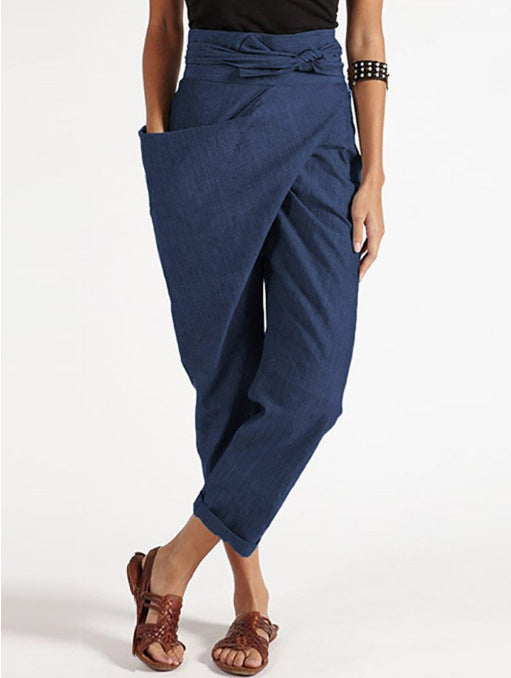 Damen nan Wickelhose aus Leinenmix mit hohem Taillenbund, überlappender Vorderseite und großzügiger Eingrifftasche Echo Archiv