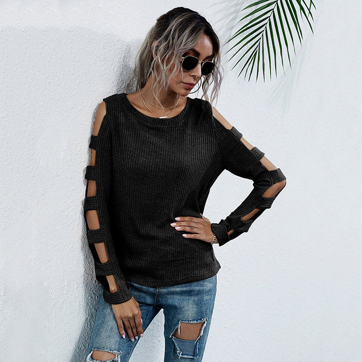 Damen Rippenstrick-Longsleeve mit Cut-Out-Ärmeln und Schulteröffnungen Echoarchiv