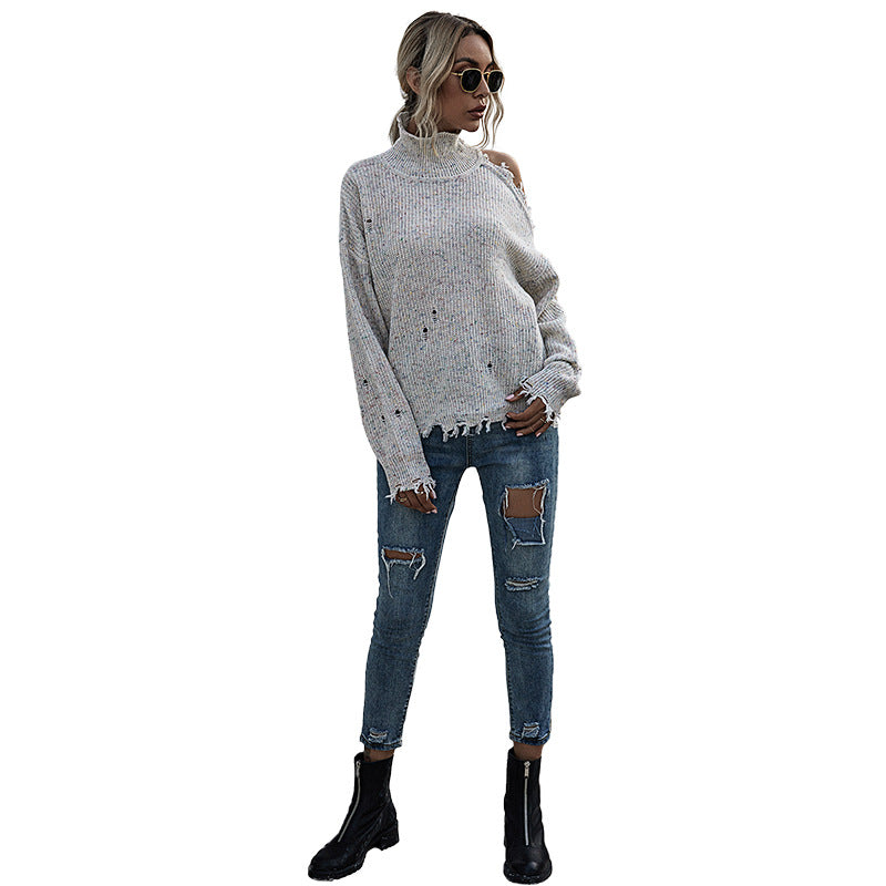 Damen Lässiger Oversized Pullover mit Fransen Echo Archiv