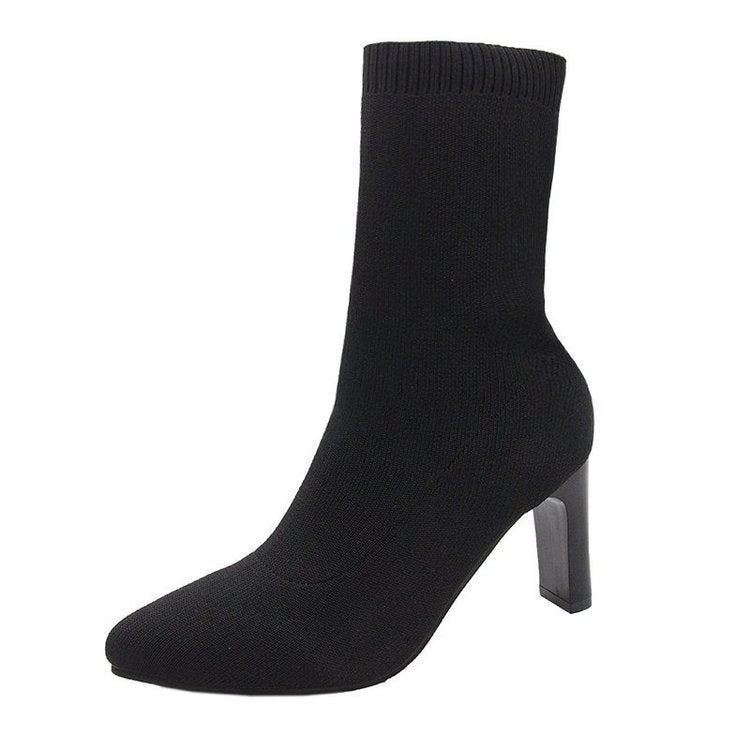 Damen nan gestrickte Sock-Boots mit spitzer Zehenpartie elastischem Schaft und mittelhohem Blockabsatz Echo Archiv