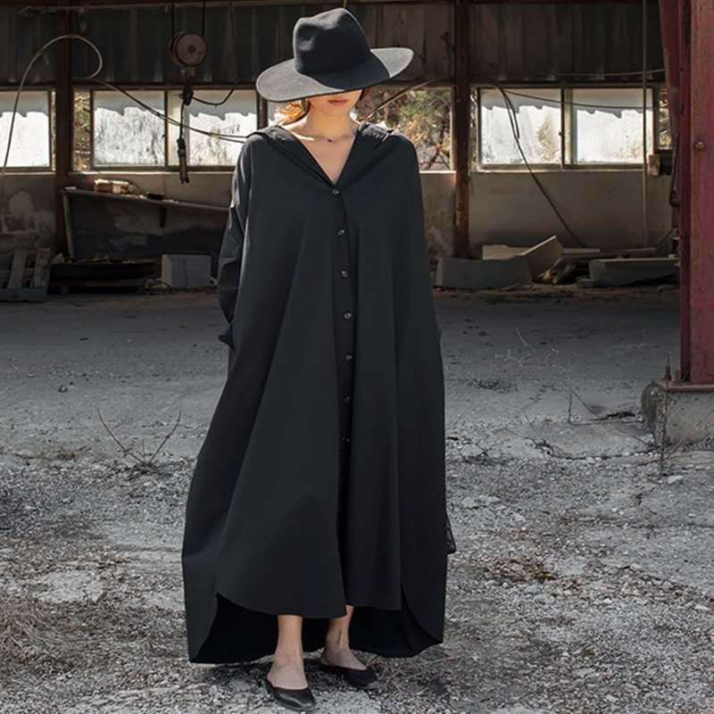Damen Oversize-Hoodie-Hemdkleid mit verdeckter Knopfleiste, Seitentaschen und leichtem Fall – Auréline