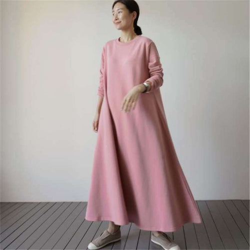 Damen Oversize‑Sweatmaxikleid mit Rundhals und weitem A‑Linien‑Fall Echoarchiv