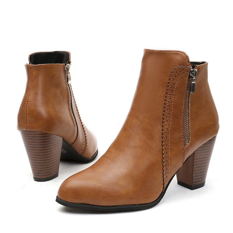 Damen nan elegante Stiefelette mit mittelhohem Blockabsatz und seitlichem Reißverschluss Echo Archiv