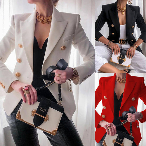 Damen nan taillierter Doppelreiher-Blazer mit strukturierten Schultern und goldenen Metallknöpfen Echo Archiv