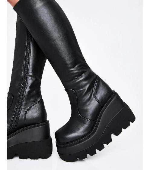 Damen Overknee-Plateau-Stiefel mit klobiger Lug-Sohle und seitlichem Reißverschluss – Lioré