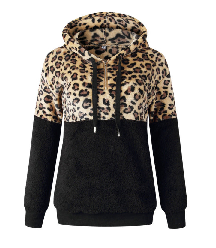 Damen Trendiger Zip-Hoodie mit Leopardenmuster und kuscheligem Fleece Echoarchiv