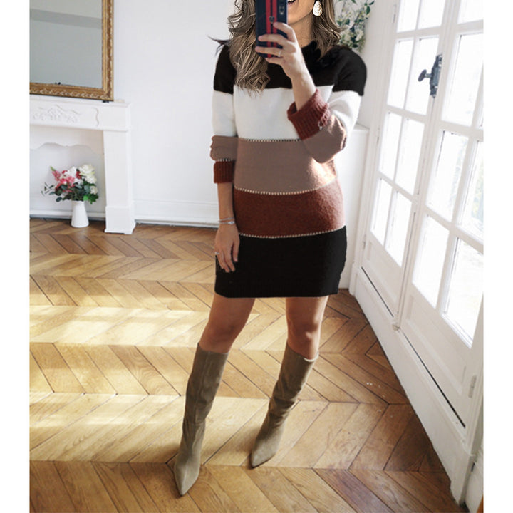 Damen nan gestreiftes Strickkleid mit figurbetonter Passform, geripptem Saum und langen Ärmeln Echo Archiv
