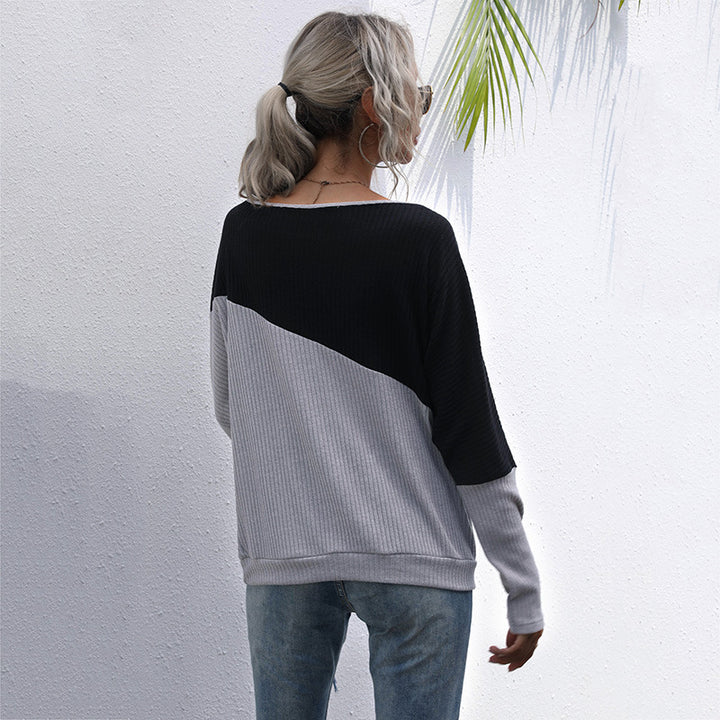 Damen Schulterfreier Rippstrick-Pullover im Diagonal-Colorblock mit lässiger Oversize-Passform Echoarchiv