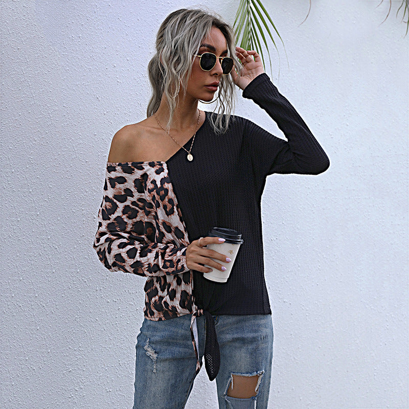 Damen Oversize-Longsleeve mit asymmetrischem Materialmix, V-Ausschnitt und Knotenfront Echoarchiv