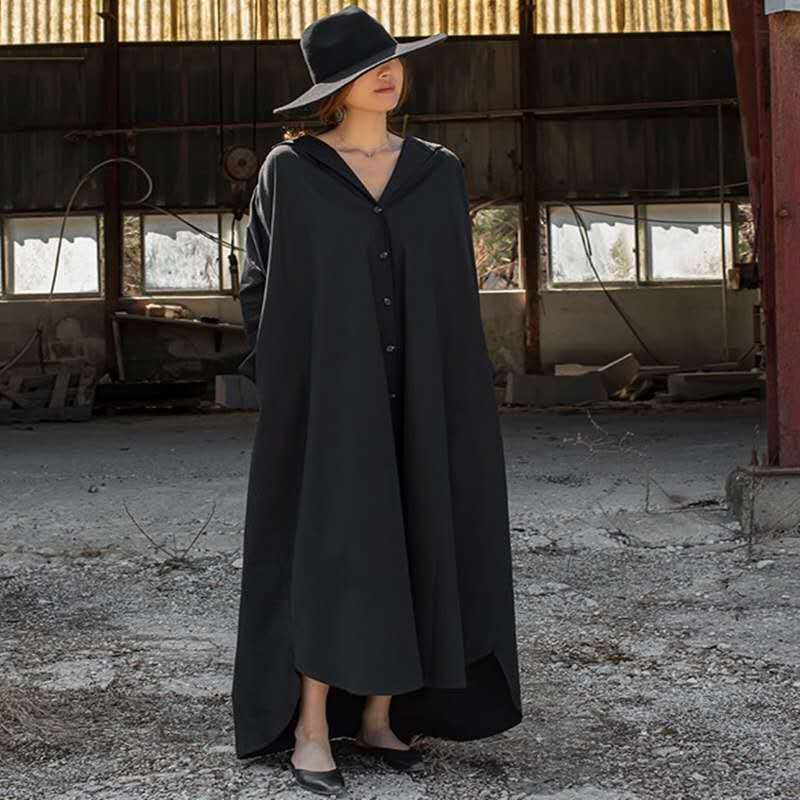Damen Oversize-Hoodie-Hemdkleid mit verdeckter Knopfleiste, Seitentaschen und leichtem Fall – Auréline