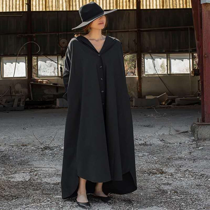 Damen Oversize-Hoodie-Hemdkleid mit verdeckter Knopfleiste, Seitentaschen und leichtem Fall – Auréline