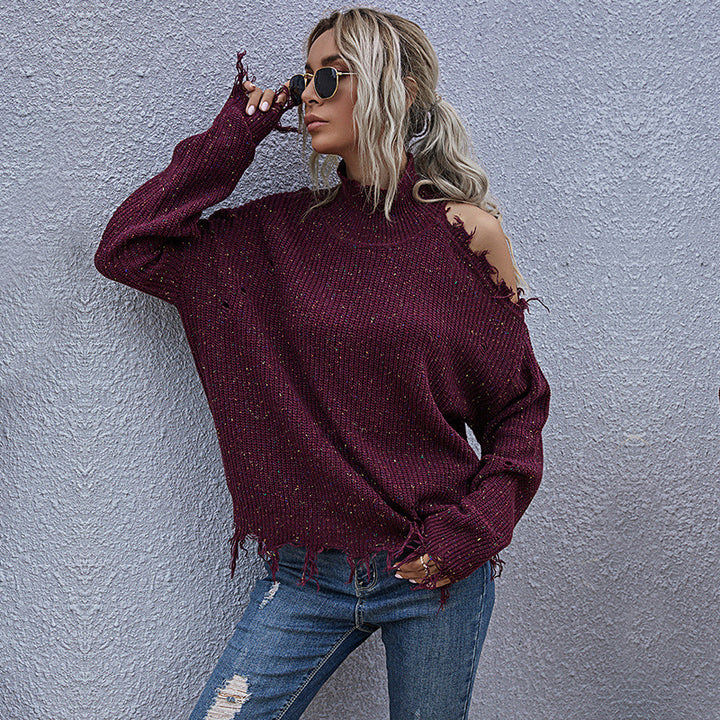 Damen Lässiger Oversized Pullover mit Fransen Echo Archiv
