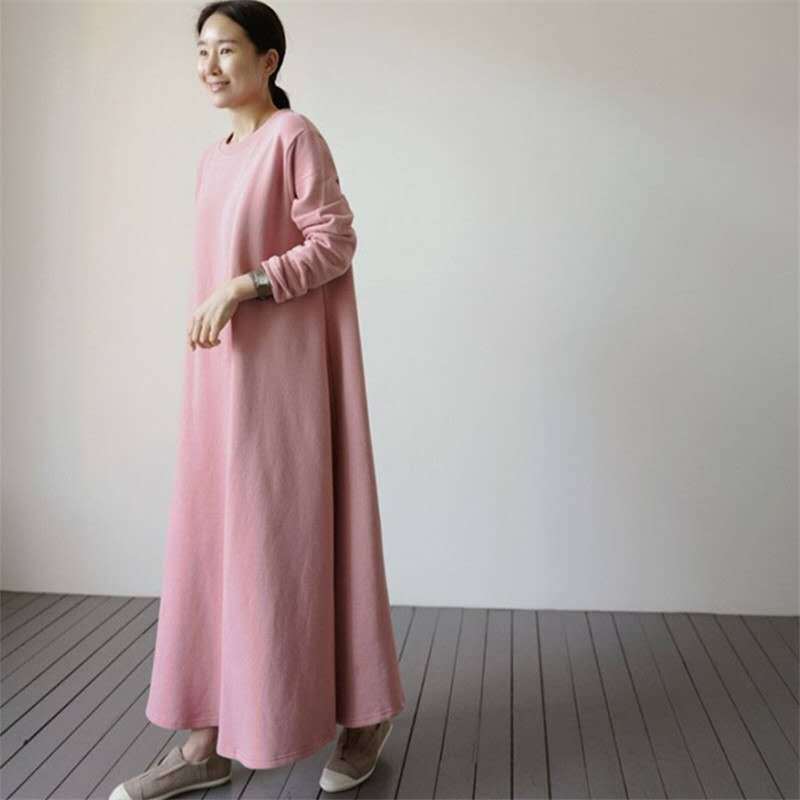 Damen Oversize‑Sweatmaxikleid mit Rundhals und weitem A‑Linien‑Fall Echoarchiv