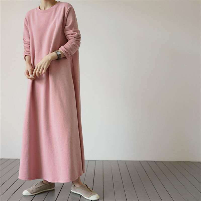 Damen Oversize‑Sweatmaxikleid mit Rundhals und weitem A‑Linien‑Fall Echoarchiv