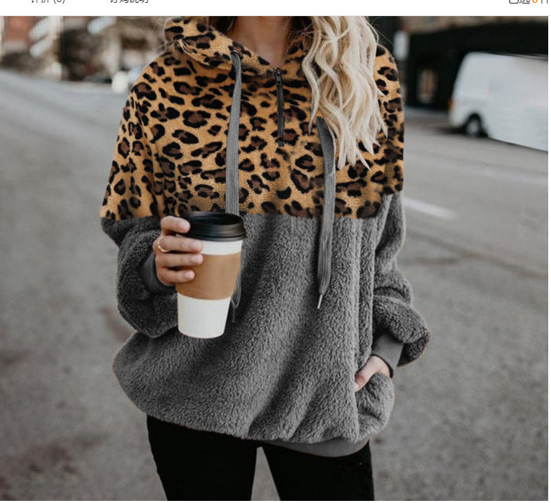 Damen Trendiger Zip-Hoodie mit Leopardenmuster und kuscheligem Fleece Echoarchiv