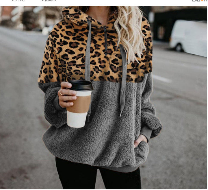 Damen Trendiger Zip-Hoodie mit Leopardenmuster und kuscheligem Fleece Echoarchiv