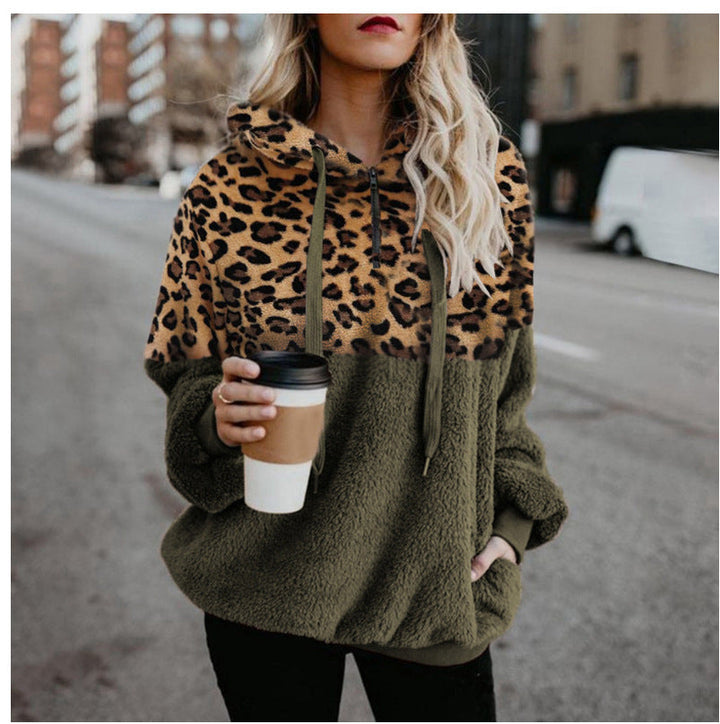 Damen Trendiger Zip-Hoodie mit Leopardenmuster und kuscheligem Fleece Echoarchiv