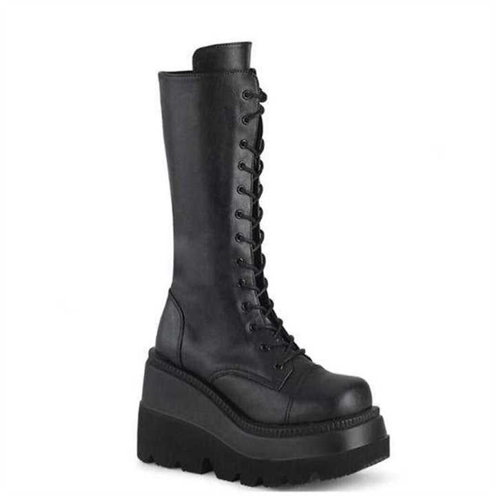 Damen Overknee-Plateau-Stiefel mit klobiger Lug-Sohle und seitlichem Reißverschluss – Lioré