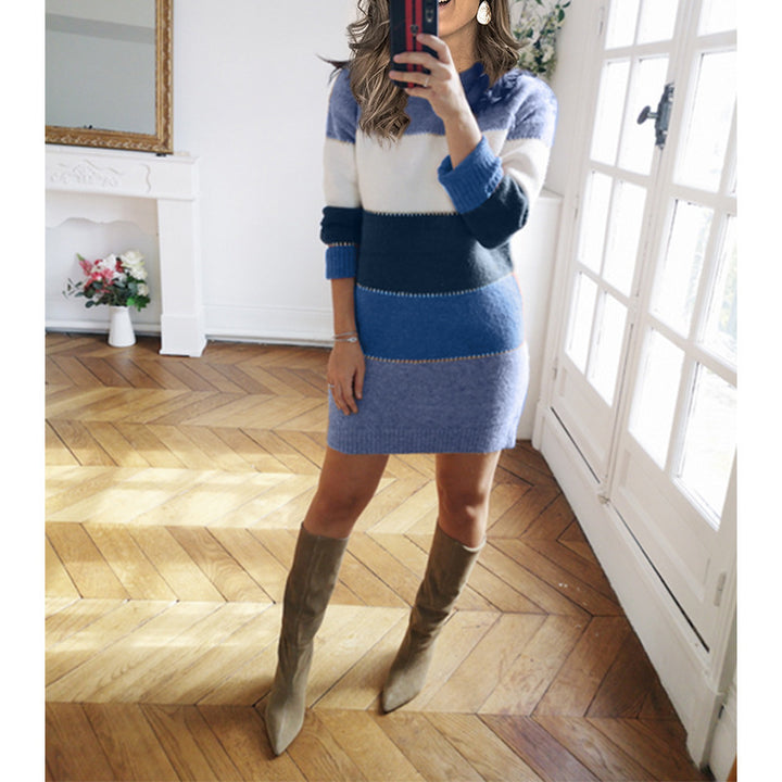 Damen nan gestreiftes Strickkleid mit figurbetonter Passform, geripptem Saum und langen Ärmeln Echo Archiv