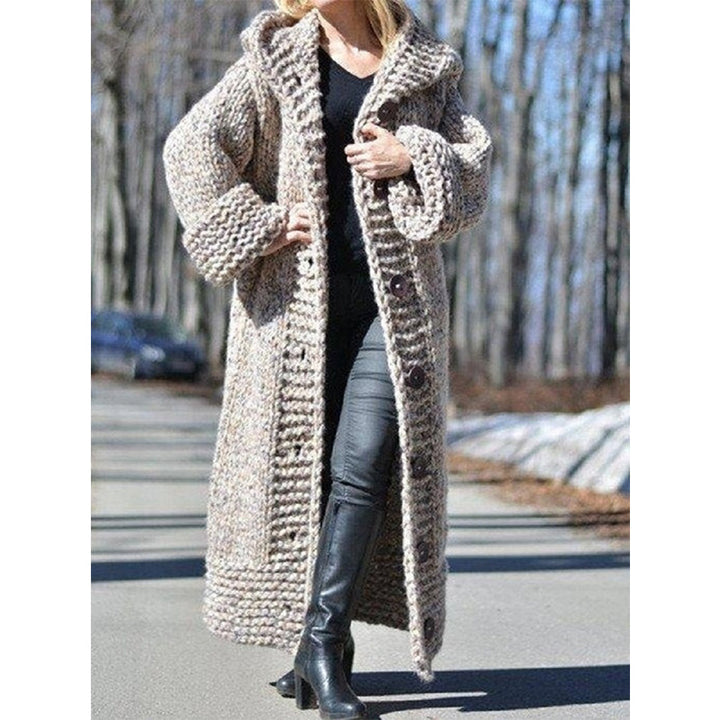 Damen Oversize Grobstrick Maximantel mit Kapuze und Knopfleiste Echo Archiv