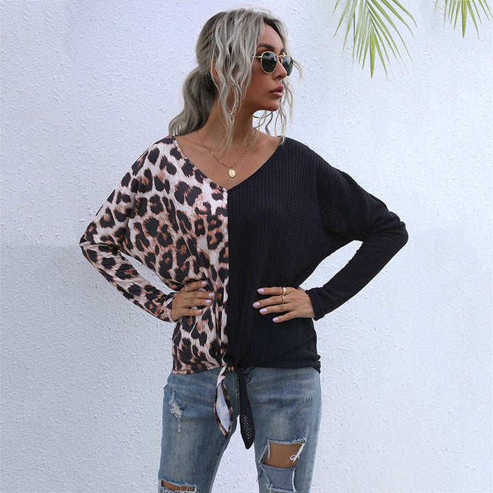 Damen Oversize-Longsleeve mit asymmetrischem Materialmix, V-Ausschnitt und Knotenfront Echoarchiv