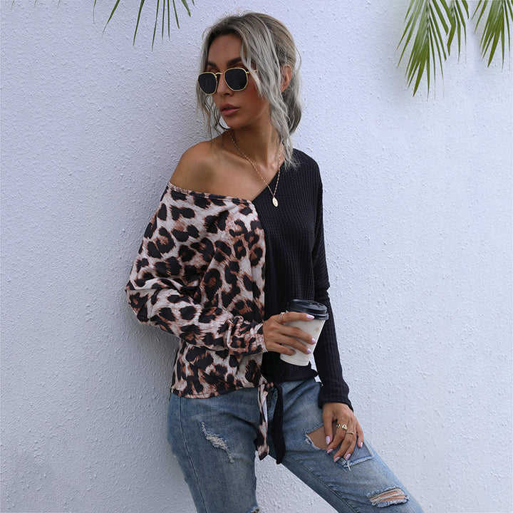 Damen Oversize-Longsleeve mit asymmetrischem Materialmix, V-Ausschnitt und Knotenfront Echoarchiv