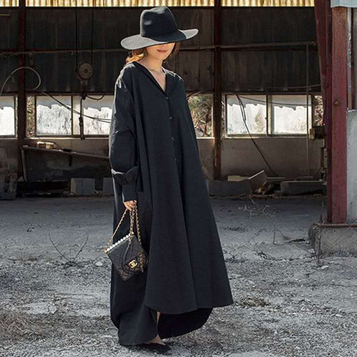 Damen Oversize-Hoodie-Hemdkleid mit verdeckter Knopfleiste, Seitentaschen und leichtem Fall – Auréline