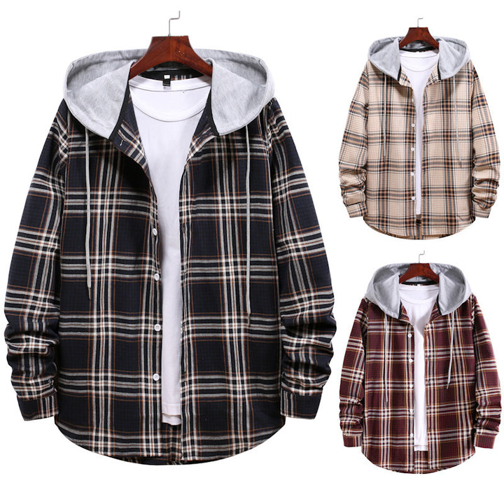 Herren Übergangsjacke mit integrierter Kapuze und Karomuster Echoarchiv