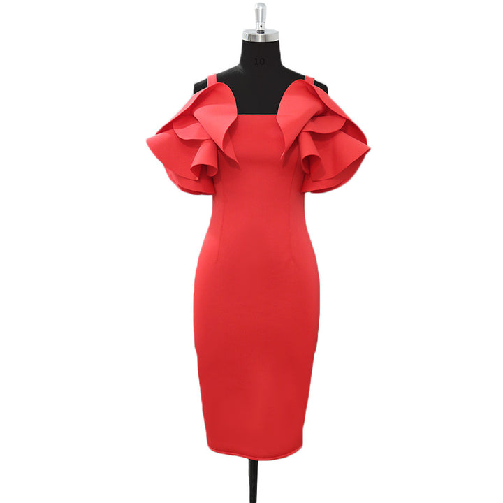 Damen figurbetontes Kleid mit voluminösen Rüschenärmeln Echo Archiv