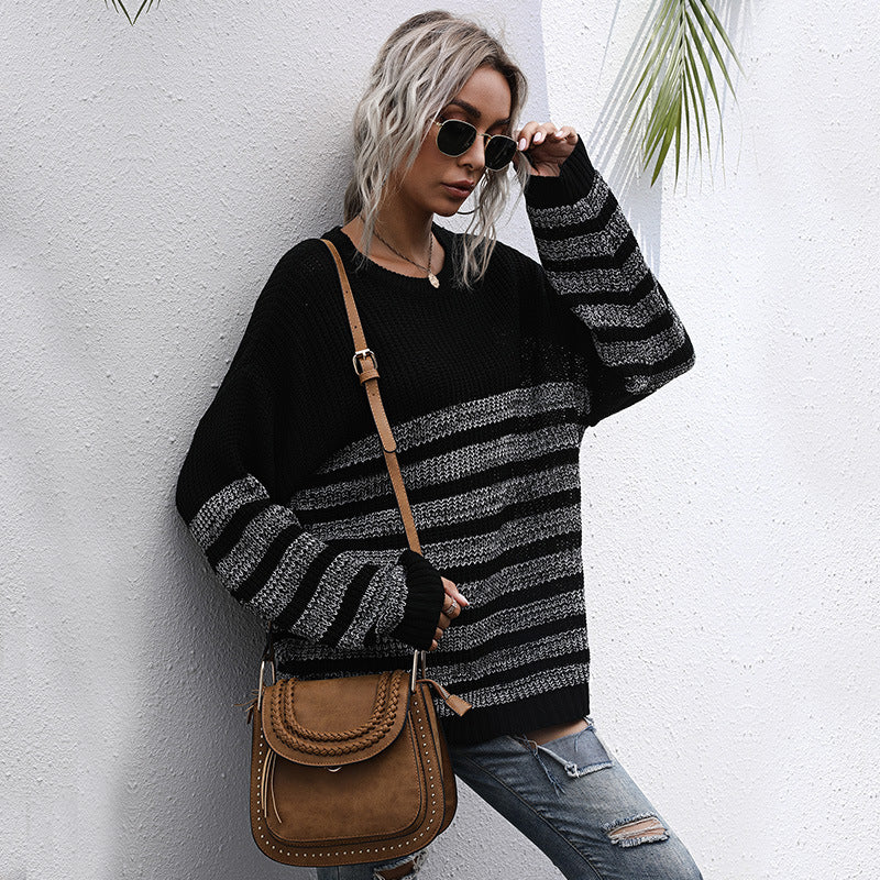 Damen Oversize-Feinstrickpullover mit Rundhalsausschnitt und gestreiftem Struktur‑Muster Echoarchiv