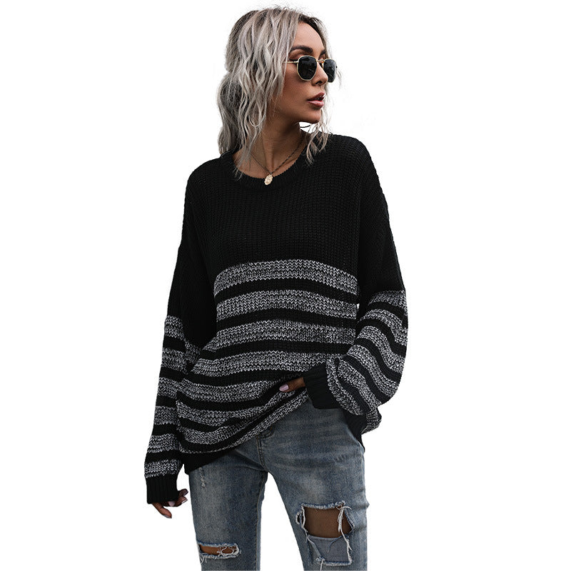 Damen Oversize-Feinstrickpullover mit Rundhalsausschnitt und gestreiftem Struktur‑Muster Echoarchiv