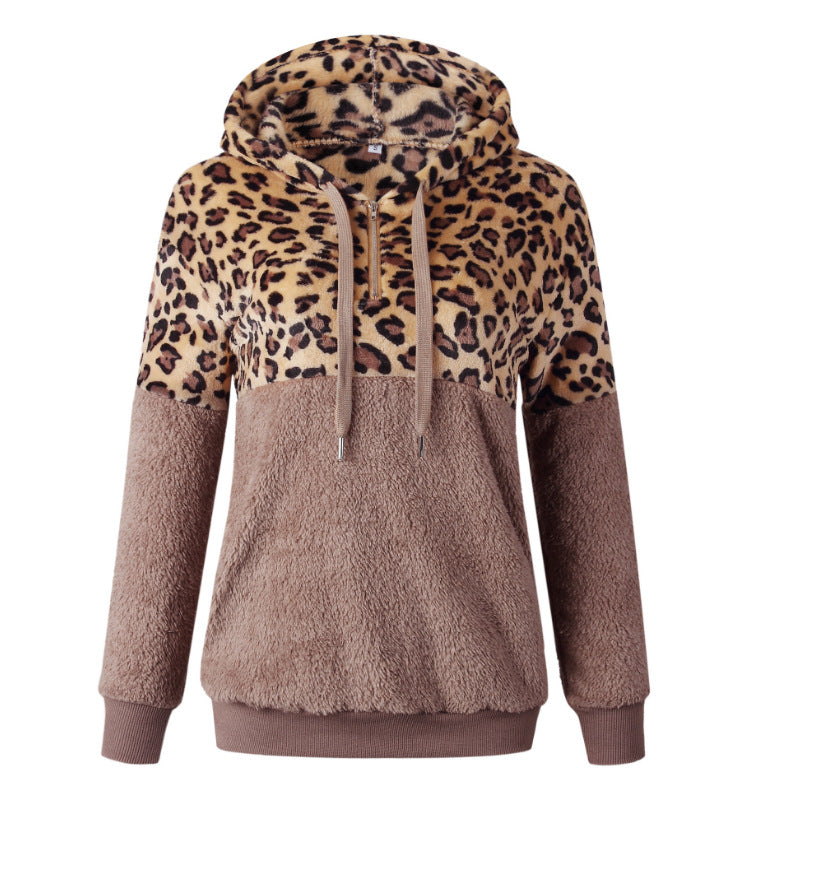 Damen Trendiger Zip-Hoodie mit Leopardenmuster und kuscheligem Fleece Echoarchiv