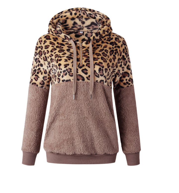 Damen Trendiger Zip-Hoodie mit Leopardenmuster und kuscheligem Fleece Echoarchiv