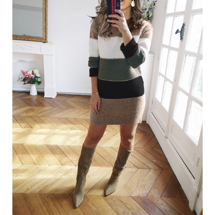 Damen nan gestreiftes Strickkleid mit figurbetonter Passform, geripptem Saum und langen Ärmeln Echo Archiv