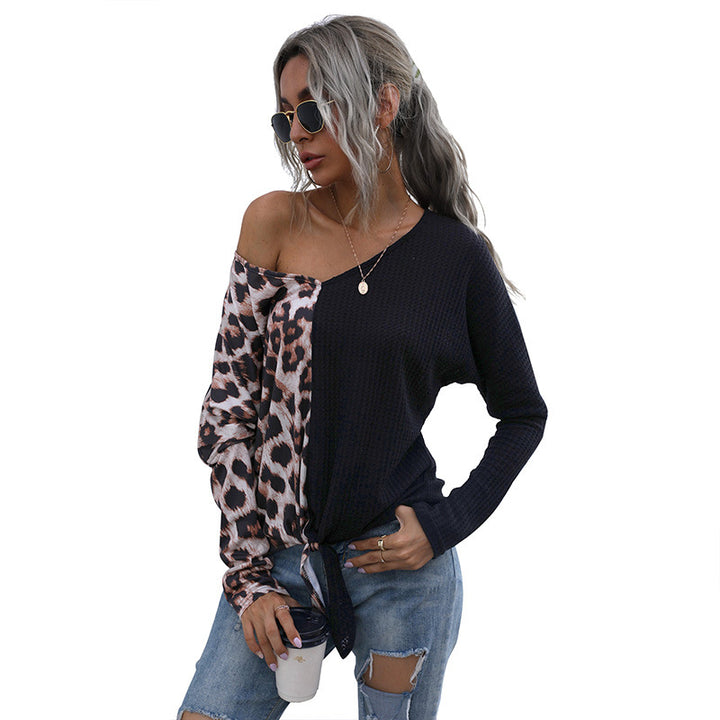 Damen Oversize-Longsleeve mit asymmetrischem Materialmix, V-Ausschnitt und Knotenfront Echoarchiv