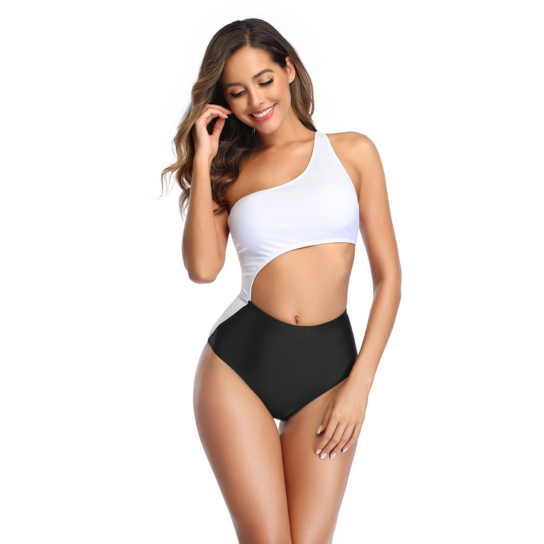 Damen Einteiliger Badeanzug mit asymmetrischem Schnitt und hohem Bund Echo Archiv