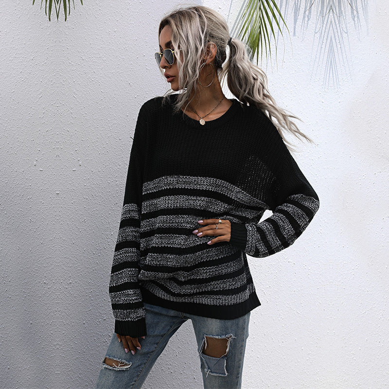 Damen Lässiger Strickpullover im Blockstreifen-Mix mit überlanger Silhouette Echoarchiv