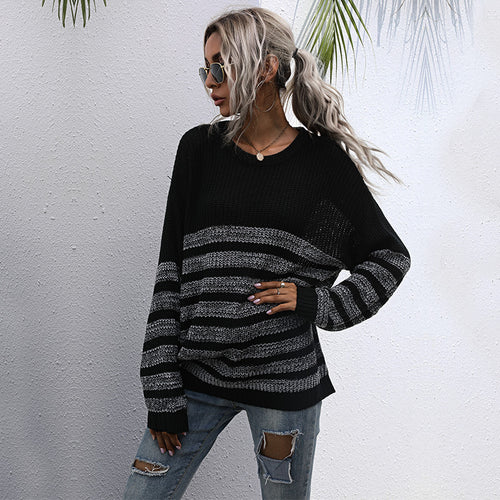 Damen Lässiger Strickpullover im Blockstreifen-Mix mit überlanger Silhouette Echoarchiv