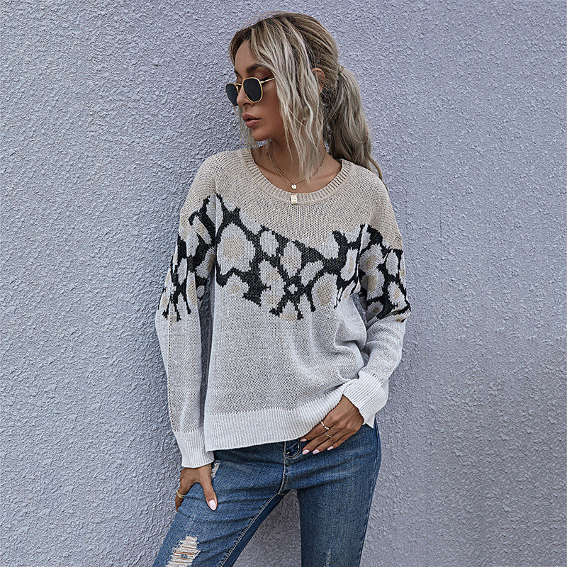 Damen Feinstrickpullover mit Intarsienmuster, Rundhals und lässiger Oversize-Passform Echoarchiv