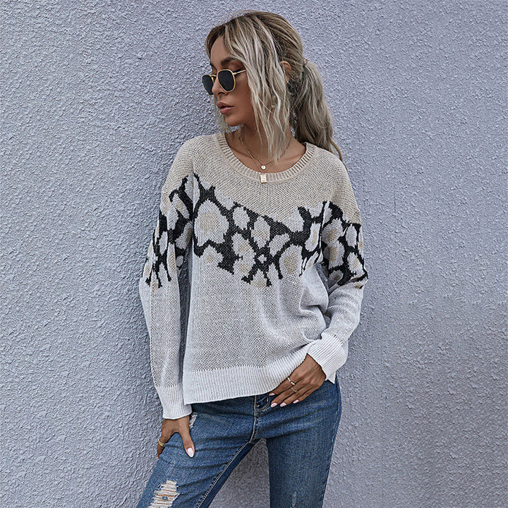 Damen Feinstrickpullover mit Intarsienmuster, Rundhals und lässiger Oversize-Passform Echoarchiv