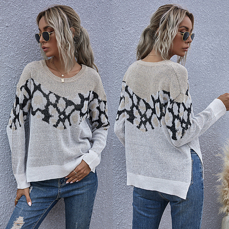 Damen Feinstrickpullover mit Intarsienmuster, Rundhals und lässiger Oversize-Passform Echoarchiv