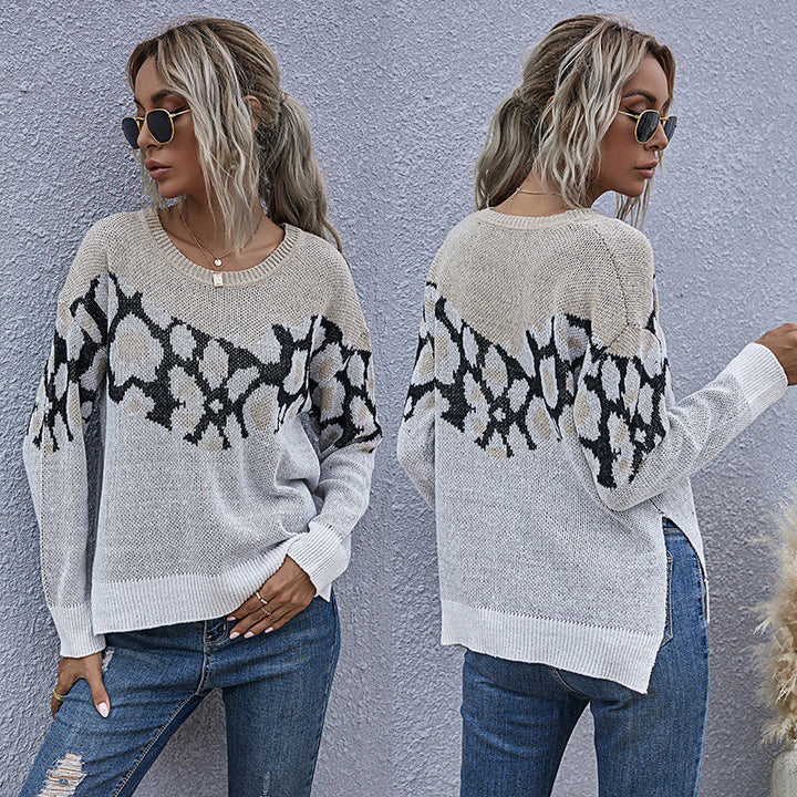 Damen Feinstrickpullover mit Intarsienmuster, Rundhals und lässiger Oversize-Passform Echoarchiv